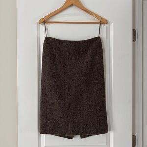 Ralph Lauren Purple Label Wool Cashmere Skirt Size 6 Brown Tweed Knee Length